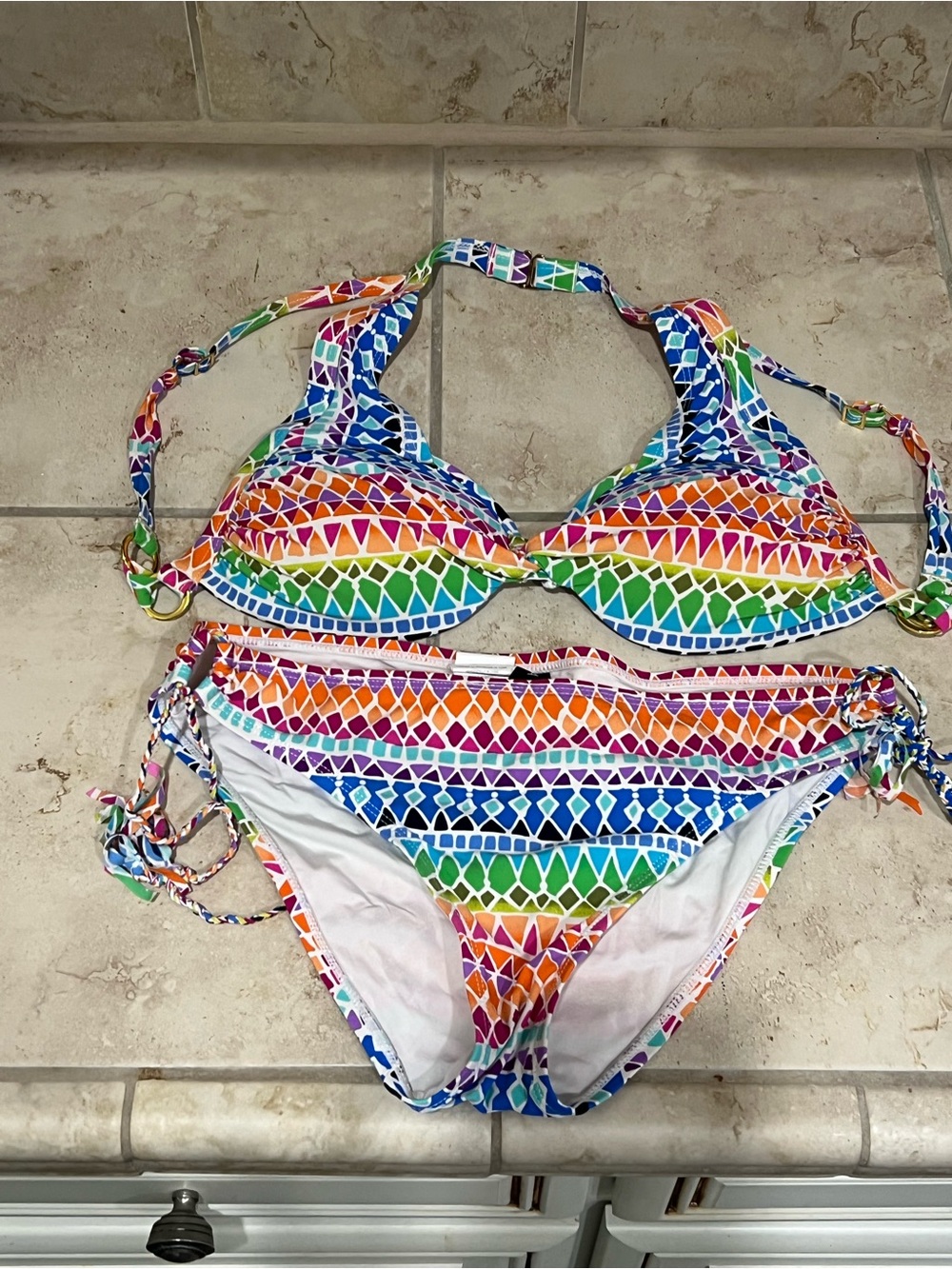 La Blanca Women Multicolor Geometric Tie-Strap Bikini